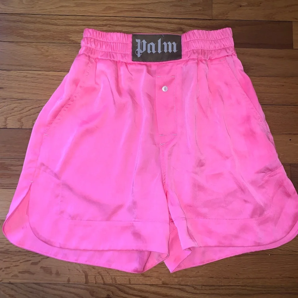 Palm Angels Shorts Satin Pink Boxer Technical Logo Women’s XS